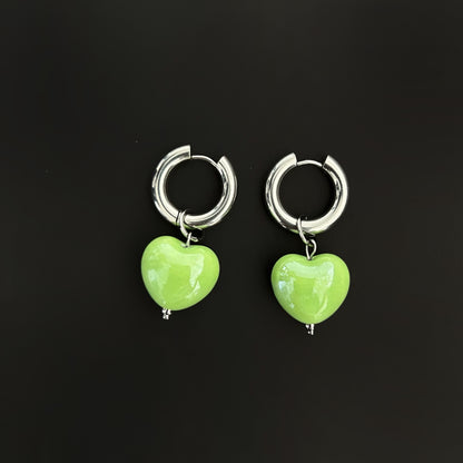 Green HEART Earrings