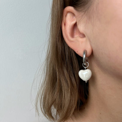 White HEART Earrings