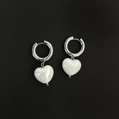 White HEART Earrings